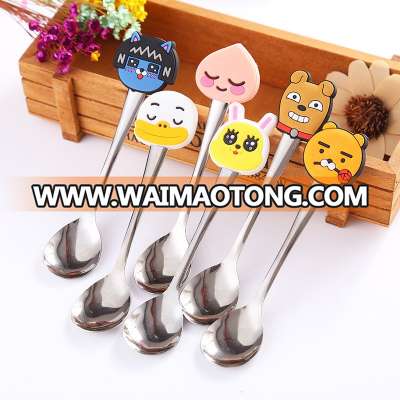 Creative Cartoon Stainless Steel Spoon Baby Child Small Spoon PVC Soup Coffee Stirring Spoon